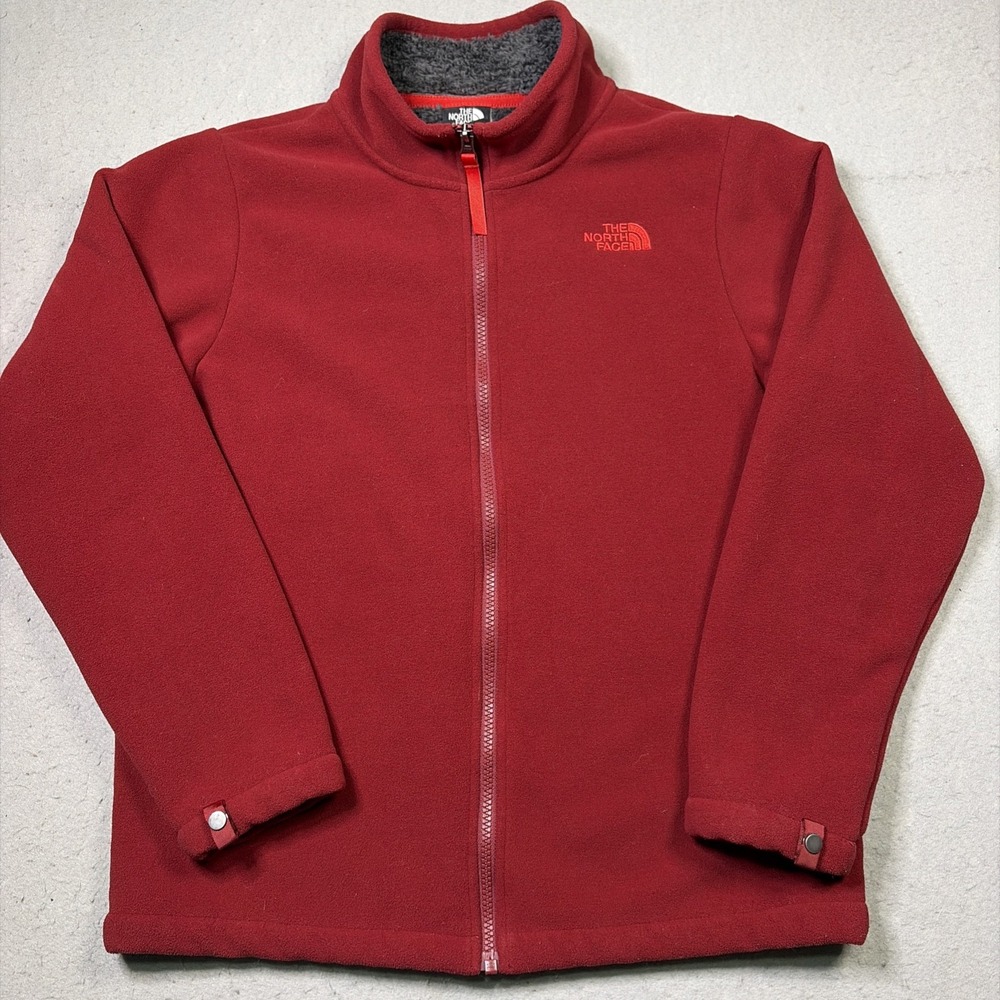 The North Face Fleece Jacket Boys L 14/16 Maroon Sherpa Lined Full Zip Top